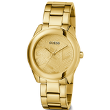 Guess Cubed Analog Gold Dial Gold Steel Strap Watch For Women - GW0606L2