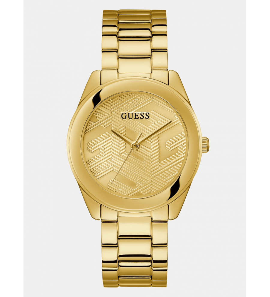 Guess Cubed Analog Gold Dial Gold Steel Strap Watch For Women - GW0606L2