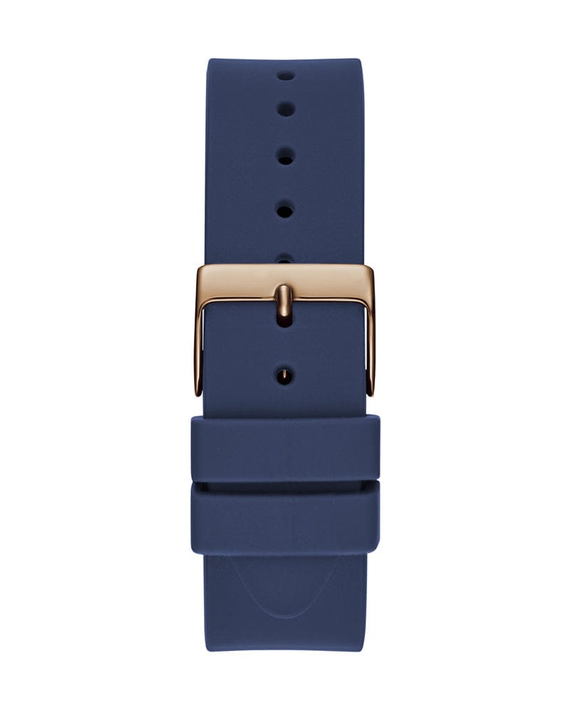 Guess Cubed Analog Rose Gold Dial Blue Leather Strap Watch For Women - GW0665L2