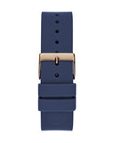 Guess Cubed Analog Rose Gold Dial Blue Leather Strap Watch For Women - GW0665L2