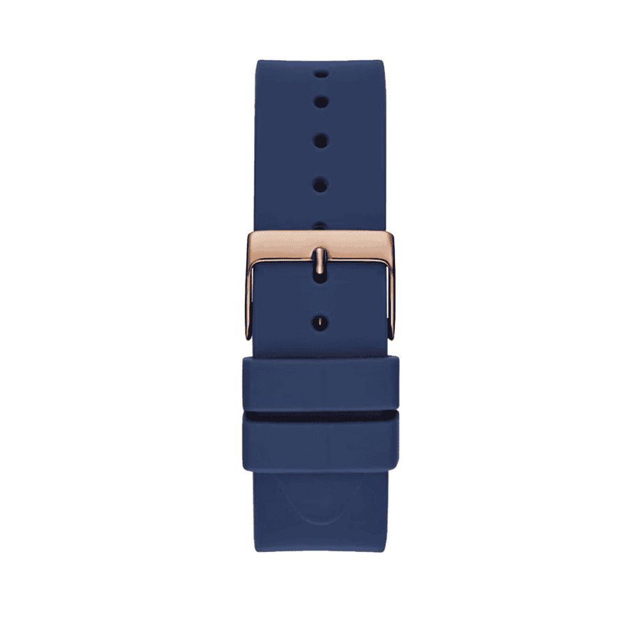 Guess Cubed Analog Rose Gold Dial Blue Leather Strap Watch For Women - GW0665L2