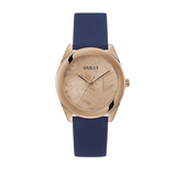Guess Cubed Analog Rose Gold Dial Blue Leather Strap Watch For Women - GW0665L2