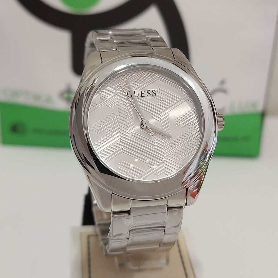 Guess Cubed Analog Silver Dial Silver Steel Strap Watch For Women - GW0606L1