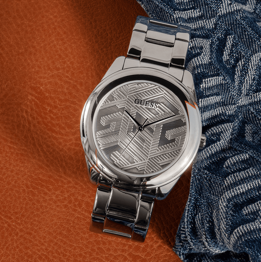 Guess Cubed Analog Silver Dial Silver Steel Strap Watch For Women - GW0606L1
