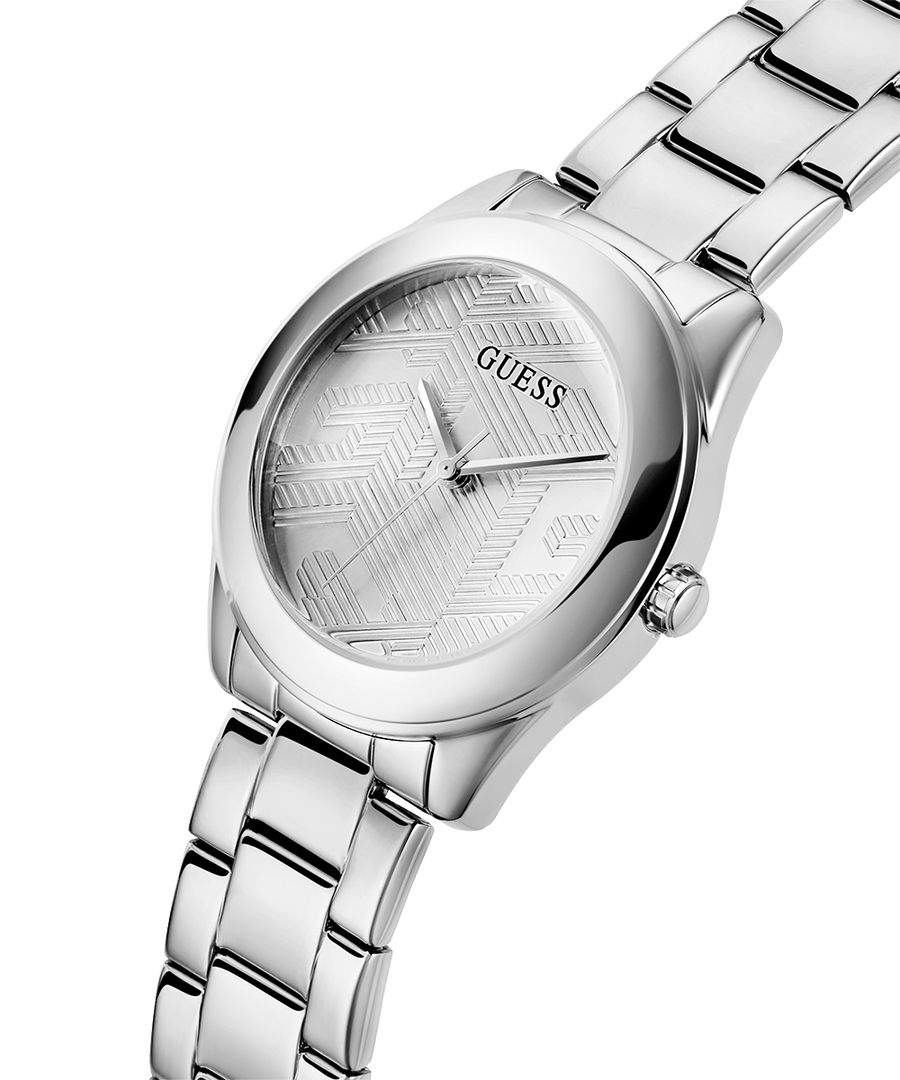 Guess Cubed Analog Silver Dial Silver Steel Strap Watch For Women - GW0606L1