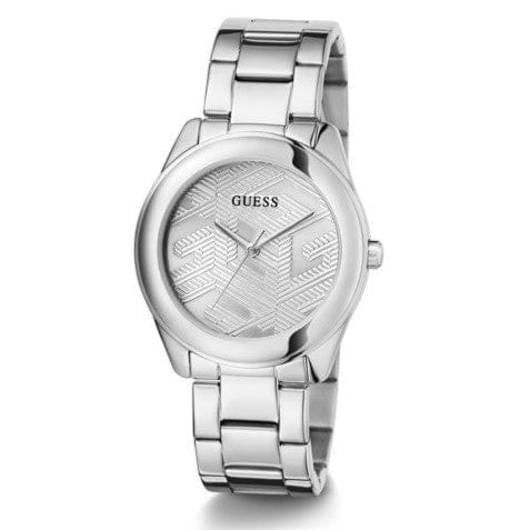 Guess Cubed Analog Silver Dial Silver Steel Strap Watch For Women - GW0606L1