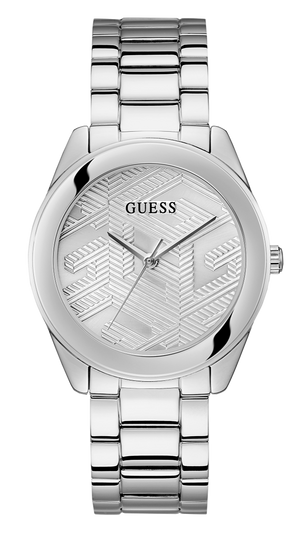 Guess Cubed Analog Silver Dial Silver Steel Strap Watch For Women - GW0606L1