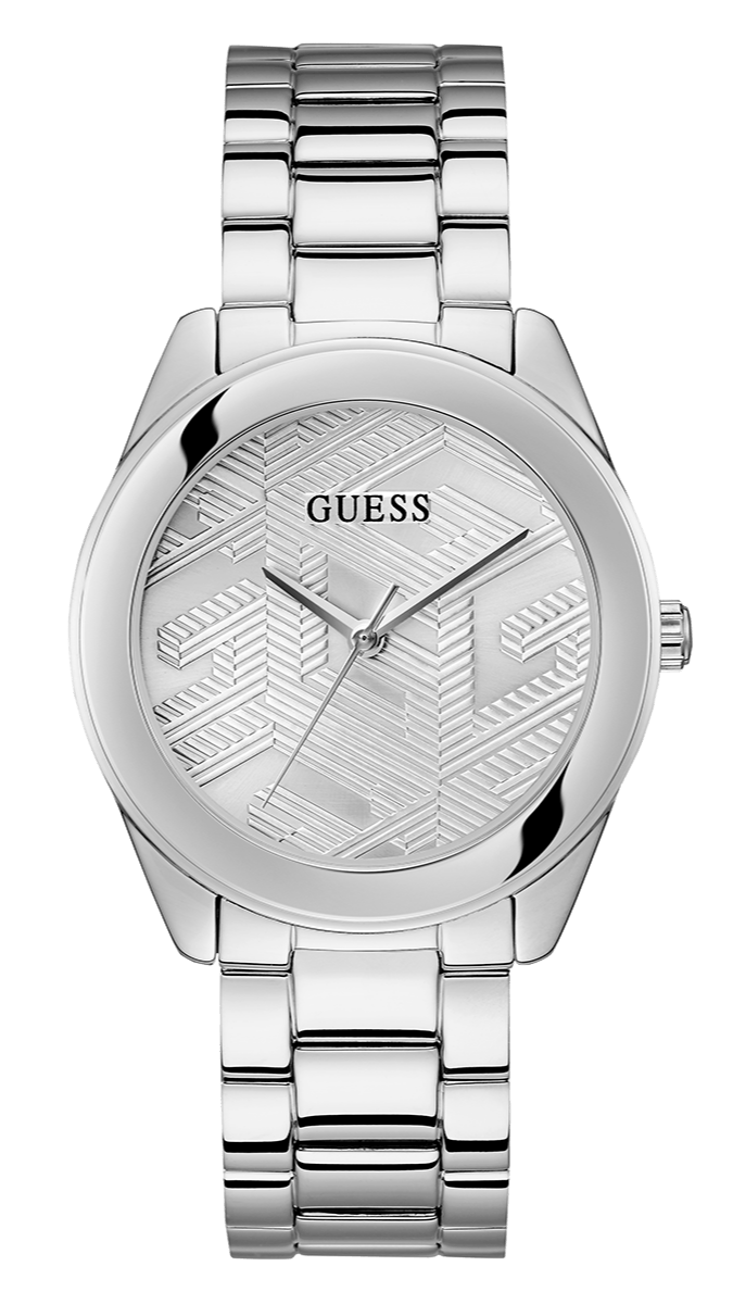 Guess Cubed Analog Silver Dial Silver Steel Strap Watch For Women - GW0606L1