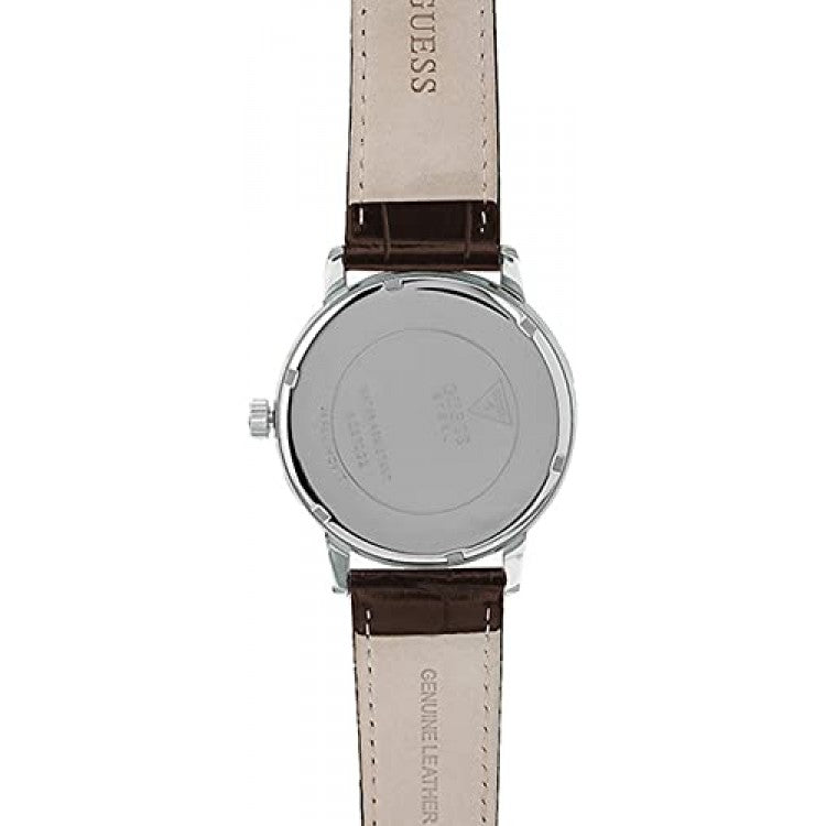 Guess Delancy Quartz White Dial Brown Leather Strap Watch For Men - W0870G1