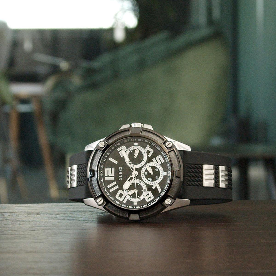 Guess Delta Black Dial Black Silicone Strap Watch for Men - GW0051G1