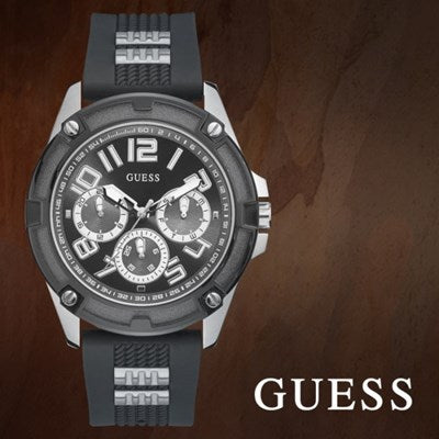 Guess Delta Black Dial Black Silicone Strap Watch for Men - GW0051G1