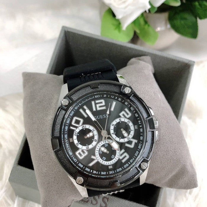 Guess Delta Black Dial Black Silicone Strap Watch for Men - GW0051G1