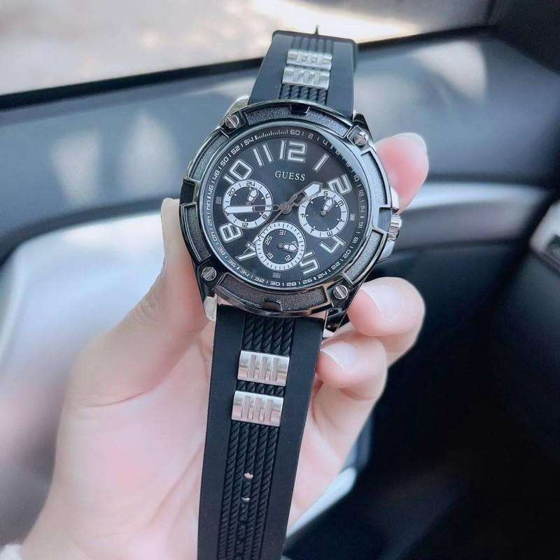 Guess Delta Black Dial Black Silicone Strap Watch for Men - GW0051G1