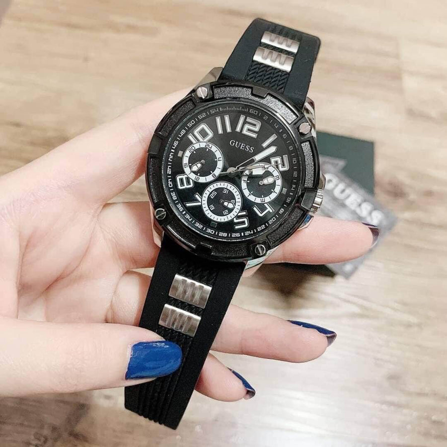 Guess Delta Black Dial Black Silicone Strap Watch for Men - GW0051G1