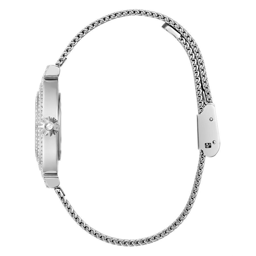 Guess Dream Crystals Silver Dial Silver Mesh Strap Watch For Women - GW0550L1