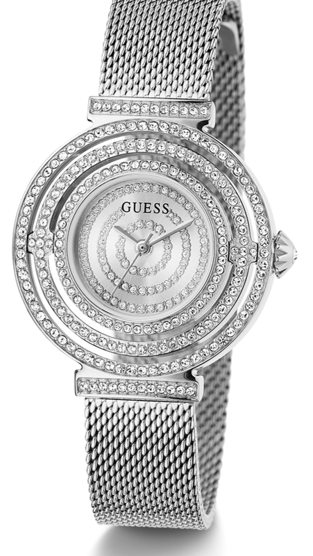 Guess Dream Crystals Silver Dial Silver Mesh Strap Watch For Women - GW0550L1