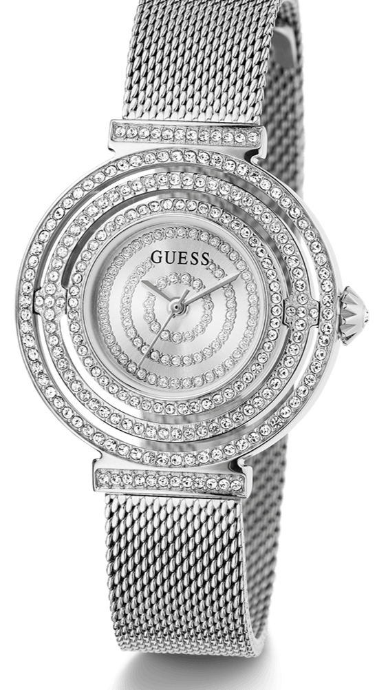 Guess Dream Crystals Silver Dial Silver Mesh Strap Watch For Women - GW0550L1
