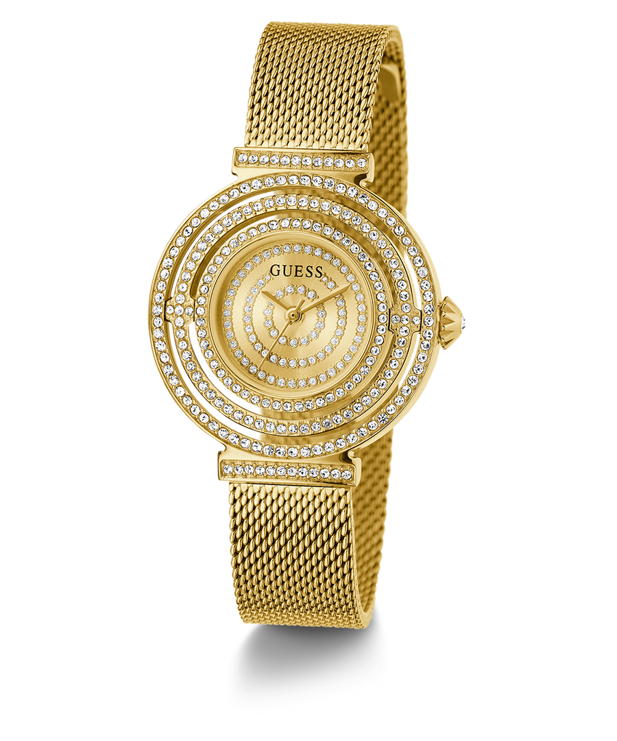 Guess Dream Quartz Gold Dial Gold Mesh Strap Watch For Women - GW0550L2