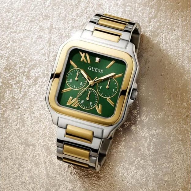 Guess Dress Chronograph Multifunction Green Dial Two Tone Steel Strap Watch For Men - GW0631G1