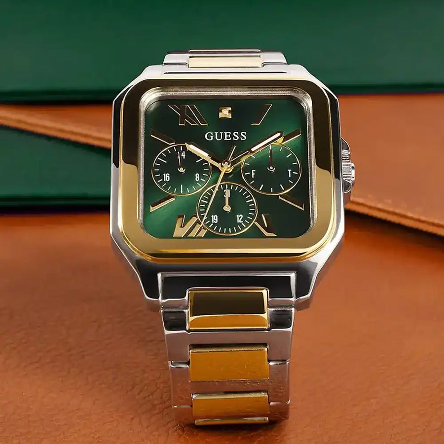 Guess Dress Chronograph Multifunction Green Dial Two Tone Steel Strap Watch For Men - GW0631G1