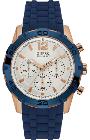 Guess Caliber Chronograph White Dial Blue Silicone Strap Watch for Men - W0864G5