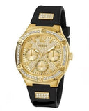 Guess Duchess Crystals Gold Dial Black Silicon Strap Watch For Women - GW0619L2