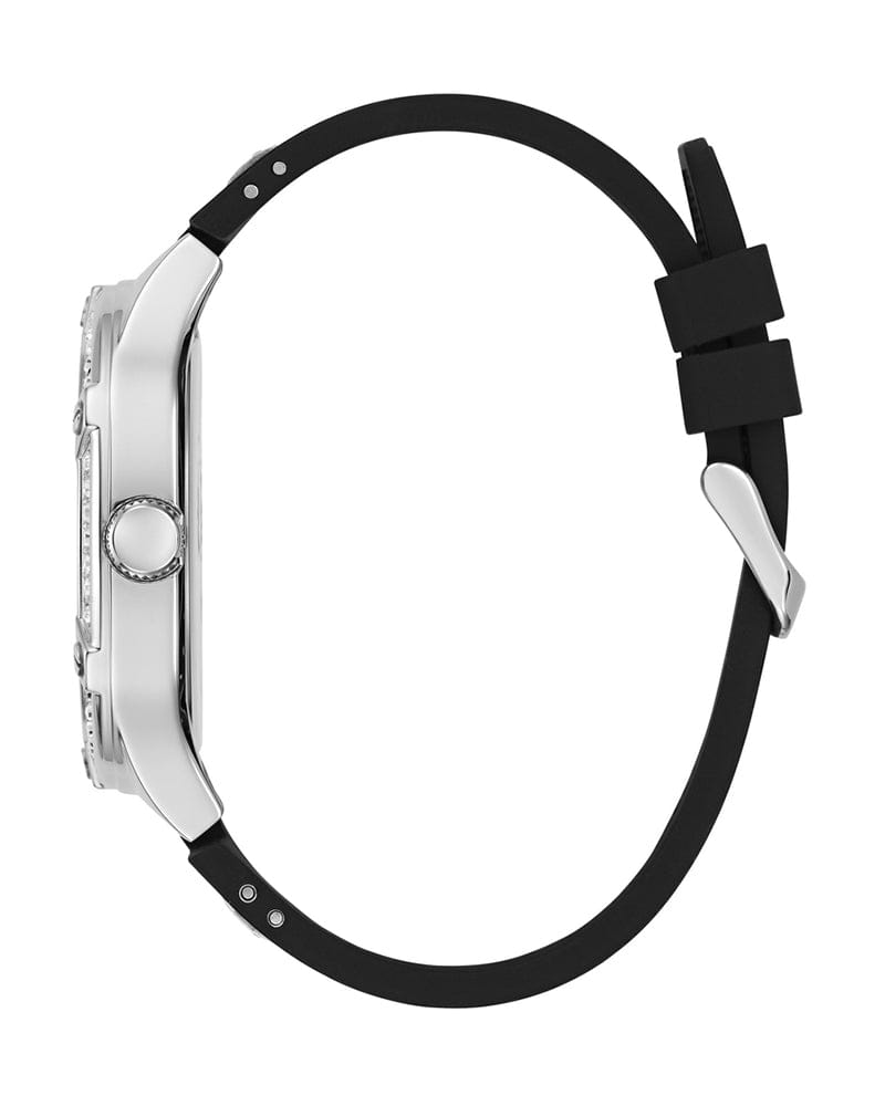 Guess Duke Crystals Black Dial Black Silicone Strap Watch For Men - GW0641G1