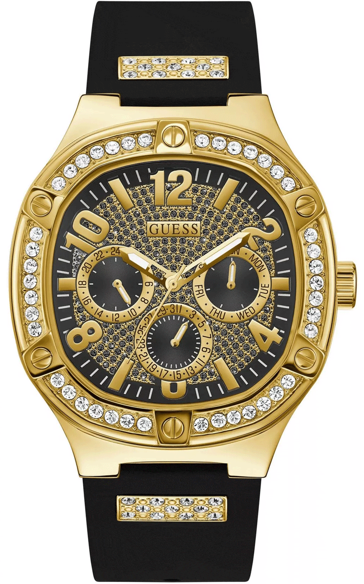 Guess Duke Crystals Black Dial Black Silicone Strap Watch For Men - GW0641G2