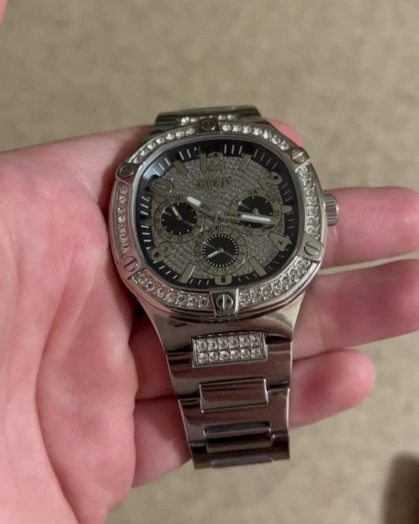 Guess Duke Glitz Black Dial Silver Steel Strap Watch For Men - GW0576G1