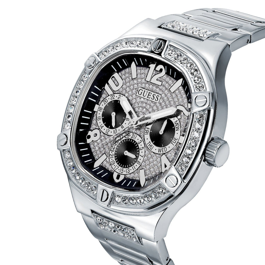 Guess Duke Glitz Black Dial Silver Steel Strap Watch For Men - GW0576G1
