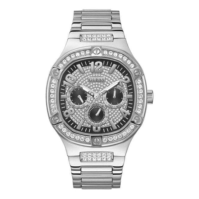 Guess Duke Glitz Black Dial Silver Steel Strap Watch For Men - GW0576G1