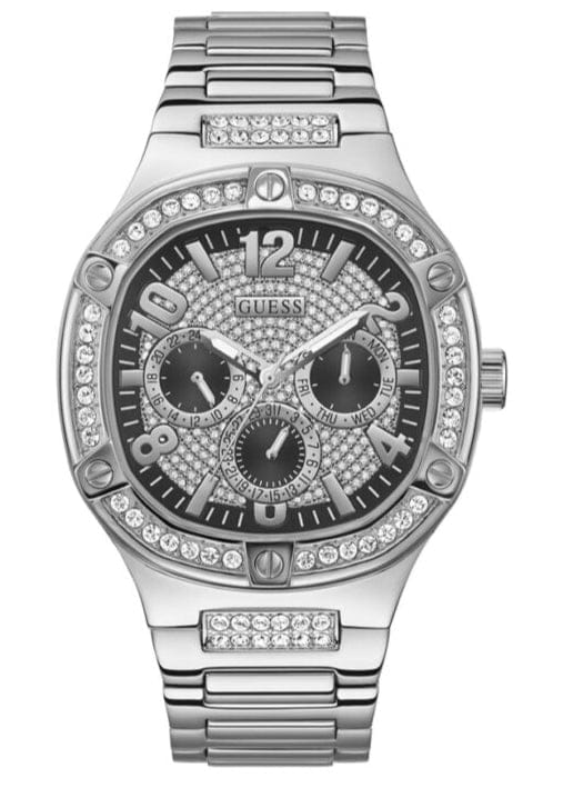 Guess Duke Glitz Black Dial Silver Steel Strap Watch For Men - GW0576G1
