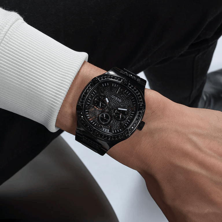 Guess Duke Glitz Crystals Black Dial Black Steel Strap Watch For Men - GW0576G3