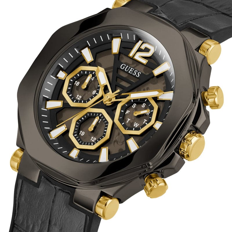 Guess Edge Chronograph Black Dial Black Leather Strap Watch For Men - GW0492G1