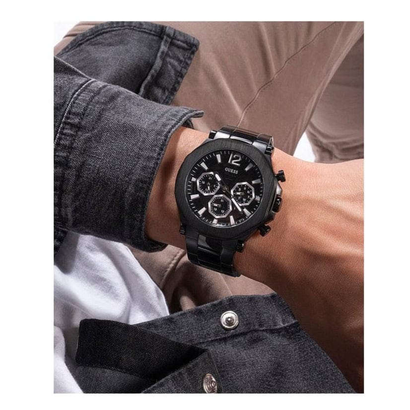 Guess Edge Chronograph Black Dial Black Steel Strap Watch For Men - GW0539G3