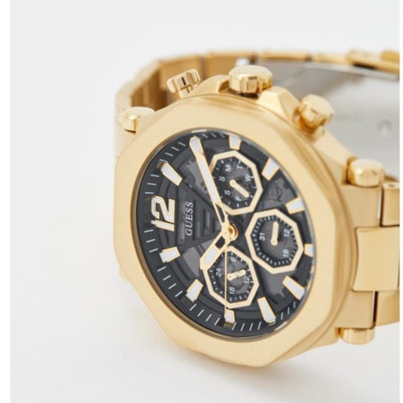 Guess Edge Chronograph Black Dial Gold Steel Strap Watch For Men - GW0539G2