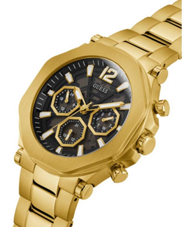 Guess Edge Chronograph Black Dial Gold Steel Strap Watch For Men - GW0539G2