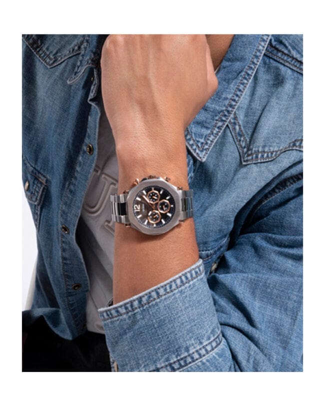 Guess Edge Chronograph Black Dial Silver Steel Strap Watch For Men - GW0539G1