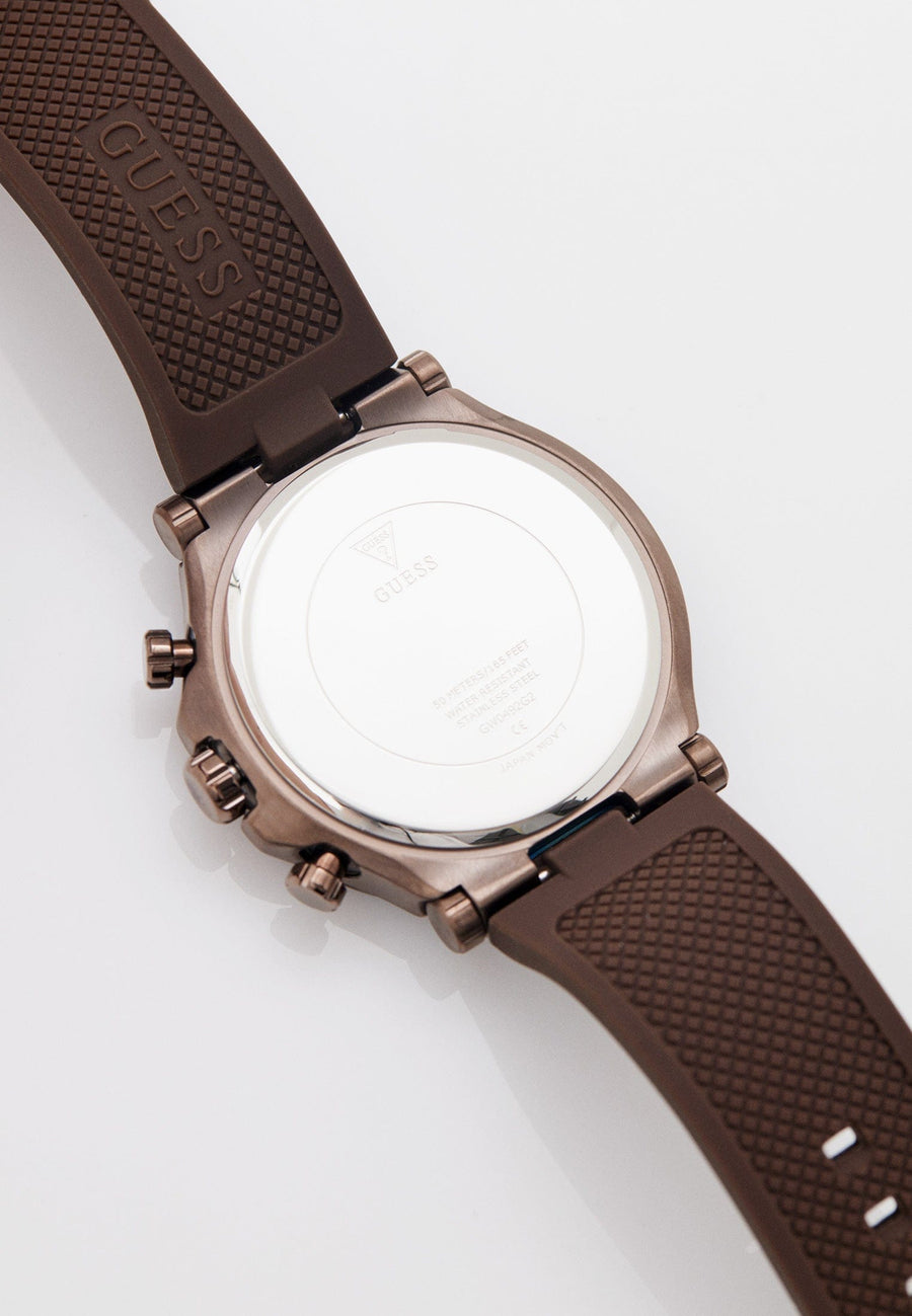 Guess Edge Chronograph Brown Dial Brown Leather Strap Watch For Men - GW0492G2