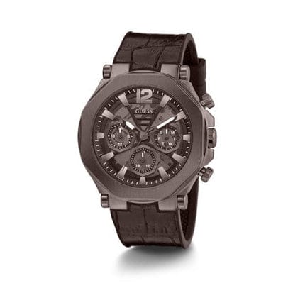 Guess Edge Chronograph Brown Dial Brown Leather Strap Watch For Men - GW0492G2