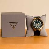 Guess Edge Chronograph Green Dial Black Leather Strap Watch For Men - GW0492G3