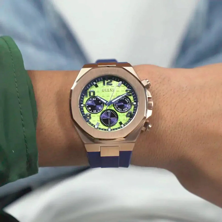 Guess Empire Analog Quartz Lime Green Dial Blue Silicon Strap Watch for Men - GW0583G3