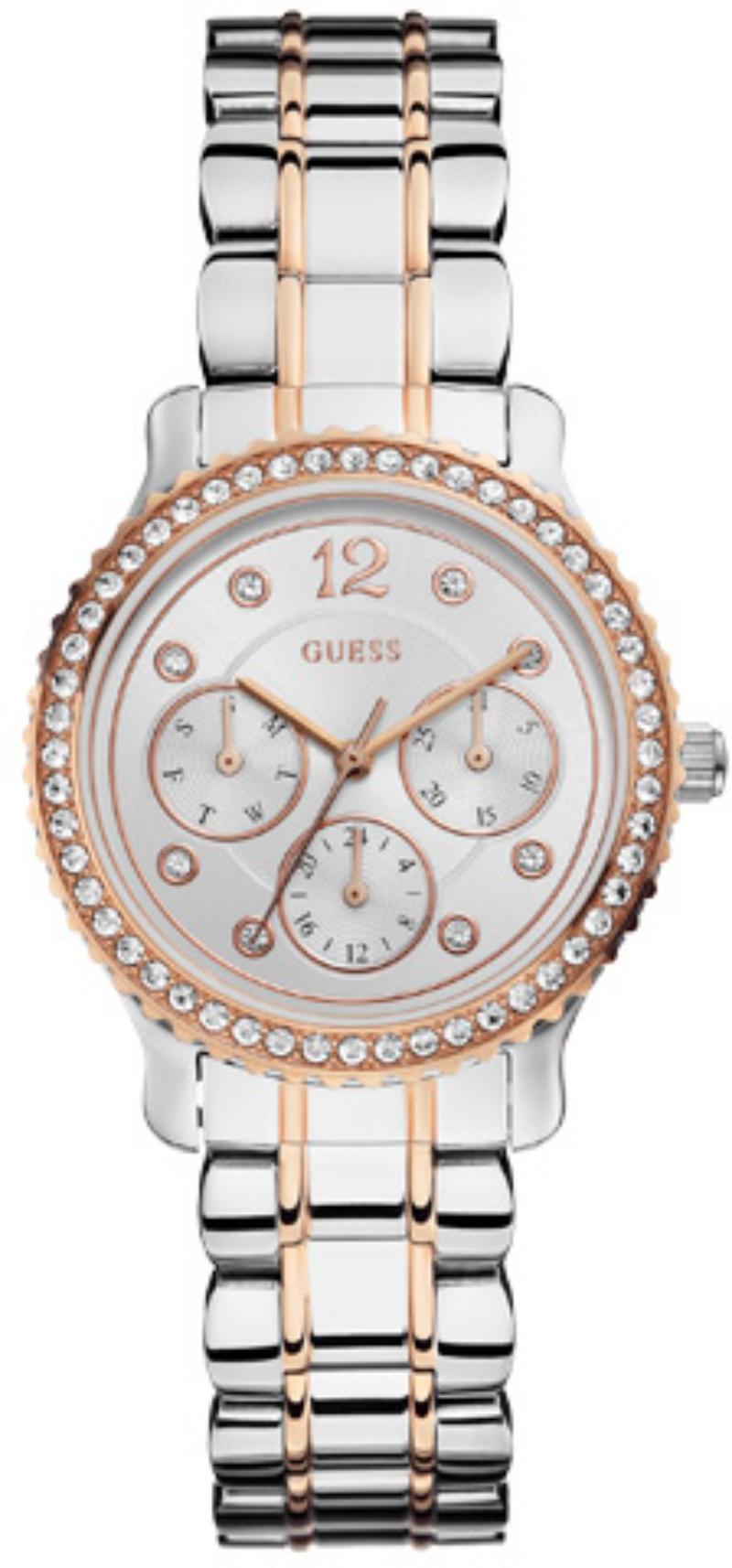 Guess Enchanting Diamonds Silver Dial Two Tone Steel Strap Watch for Women - W0305L3
