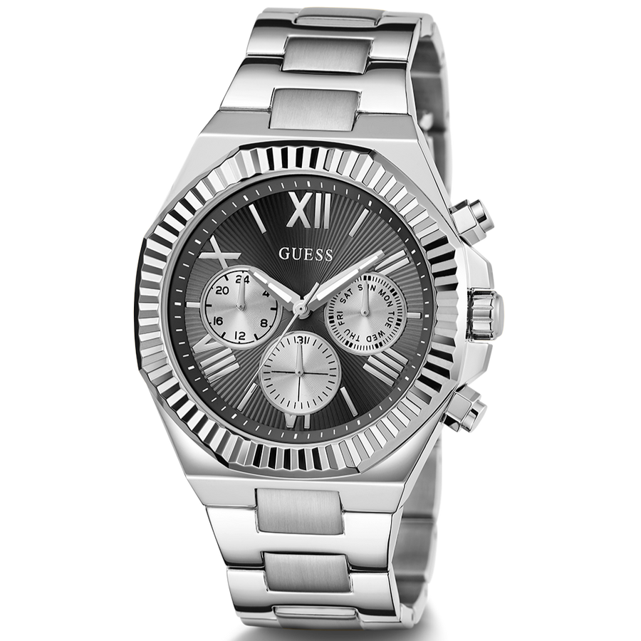 Guess Equity Analog Black Dial Silver Steel Strap Watch For Men - GW0703G1