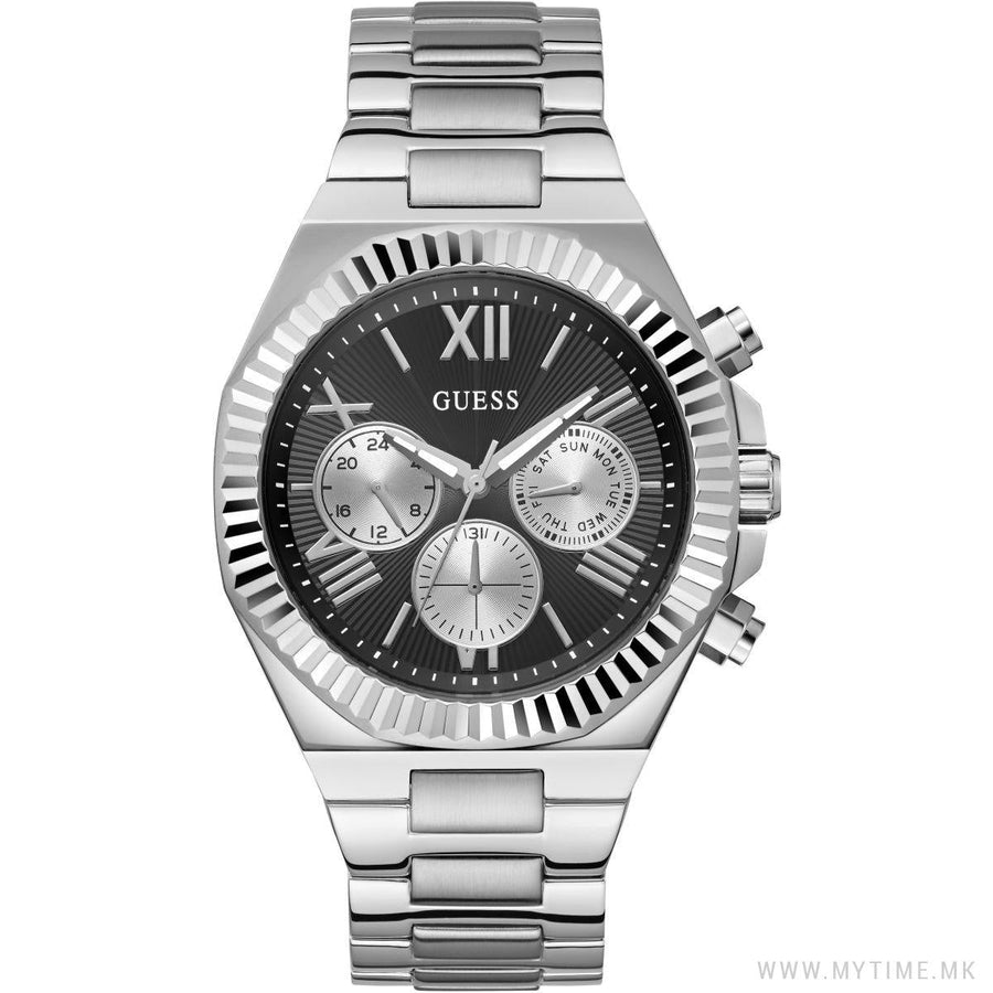 Guess Equity Analog Black Dial Silver Steel Strap Watch For Men - GW0703G1