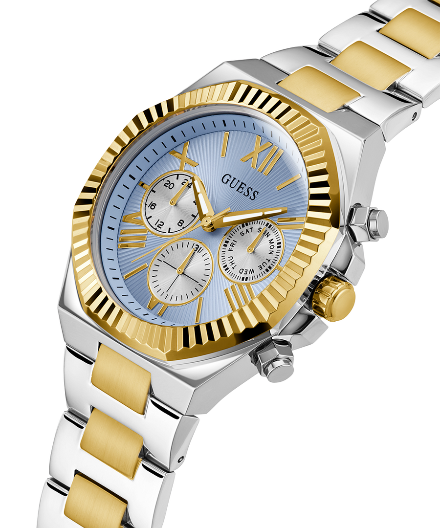 Guess Equity Analog Blue Dial Two Tone Steel Strap Watch For Men - GW0703G3