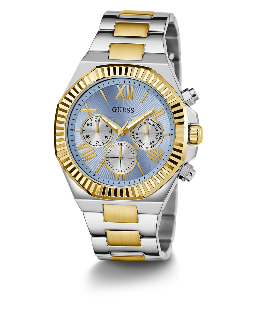 Guess Equity Analog Blue Dial Two Tone Steel Strap Watch For Men - GW0703G3