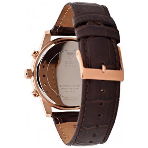 Guess Exec Chronograph Brown Dial Brown Leather Strap Watch For Men - W0076G4