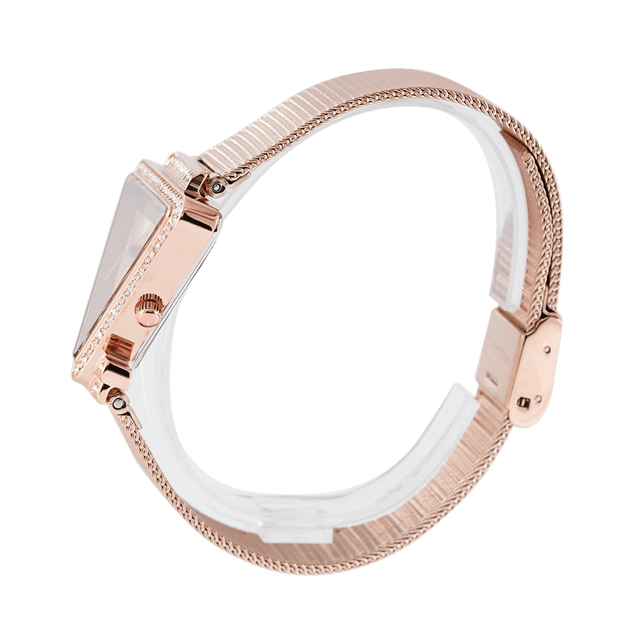 Guess Fame Diamonds Rose Gold Dial Rose Gold Mesh Bracelet Watch for Women - GW0508L3