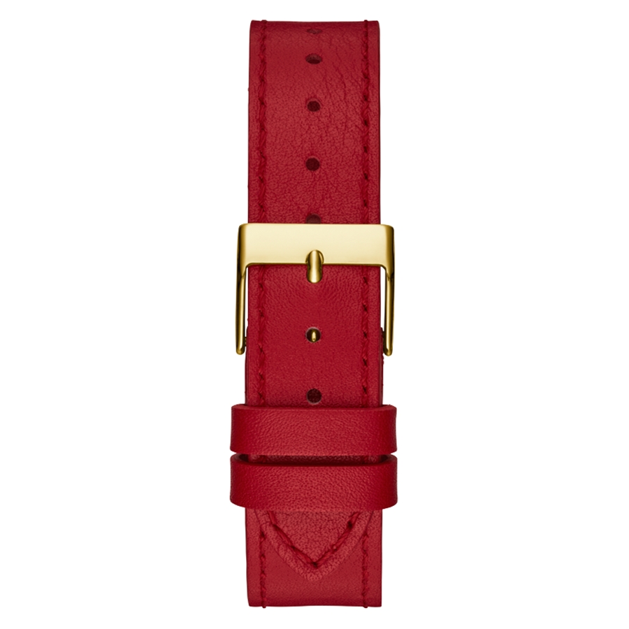 Guess Fame Quartz Gold Dial Red Leather Strap Watch For Women - GW0504L2